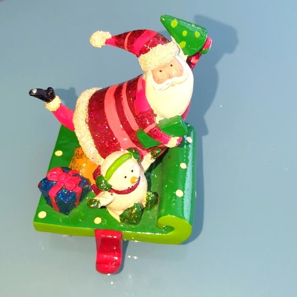 Macy's Santa and Snowman Pottery Christmas Stocking Hanger - Picture 1 of 7